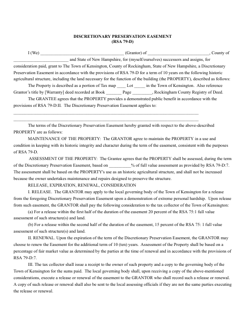 First page of the Discretionary Preservation Easement
