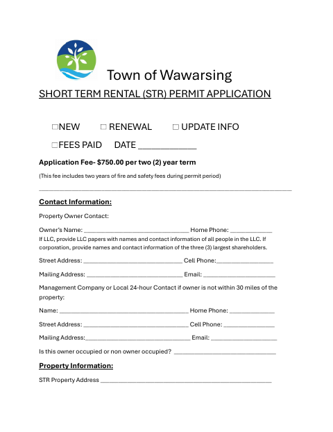 First page of the Short Term Rental Permit Application