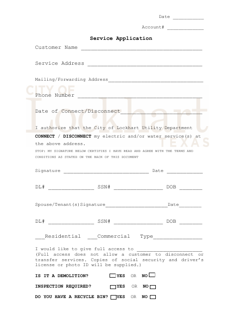 First page of the Service Application