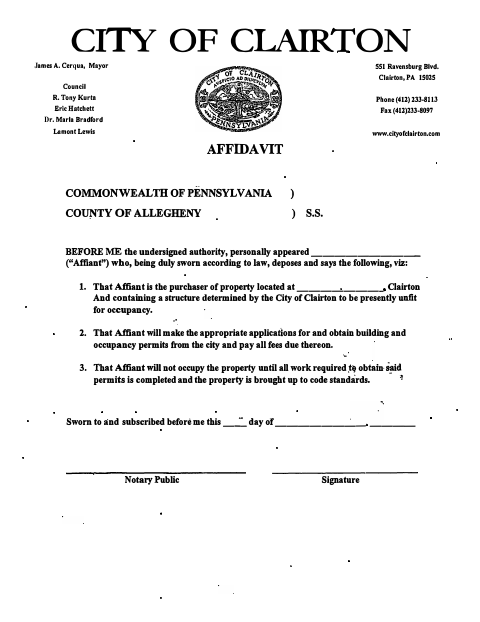 First page of the Affidavit for House Being Sold As-Is