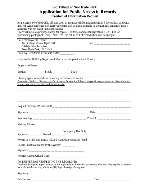 First page of the Application for Public Access to Records