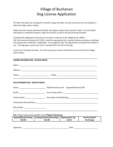 First page of the Dog License Application