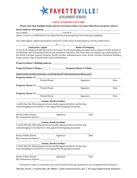 First page of the Agent Authorization Form