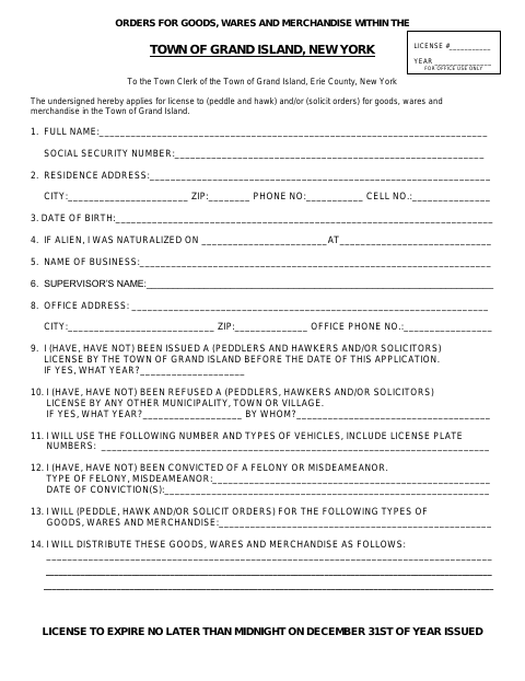 First page of the Peddlers, Hawkers And Solicitors Application