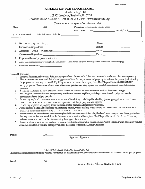 First page of the Fence Permit Application