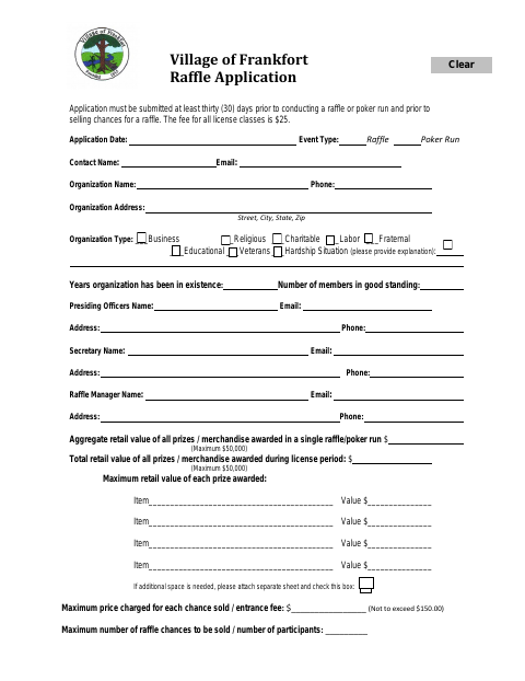 First page of the Raffle License Application