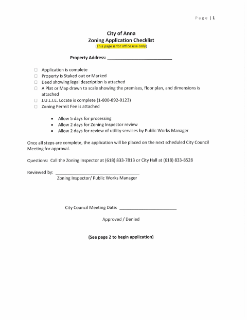 First page of the Zoning Application