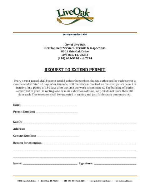 First page of the Request to Extend Permit