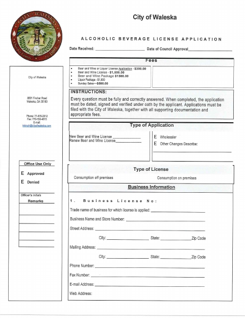 First page of the Alcoholic Beverage License Application