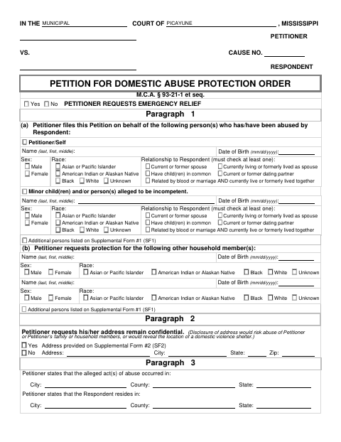 First page of the Petition for Domestic Abuse Protection Order