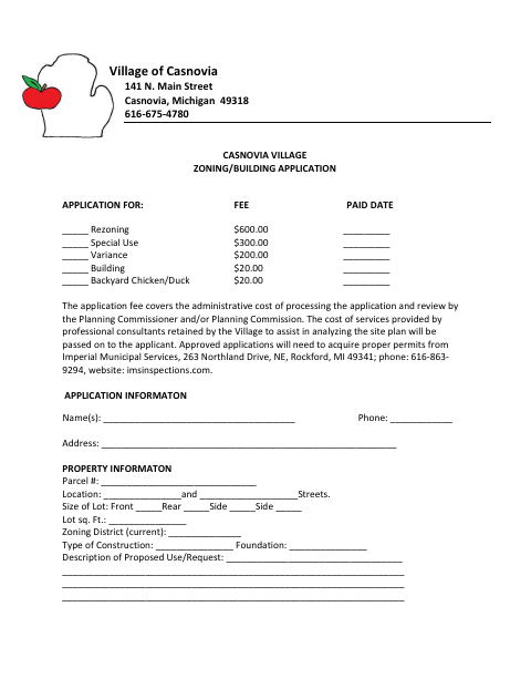 First page of the Zoning/Building Application