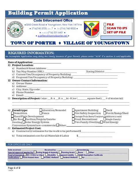 First page of the Building Permit Application