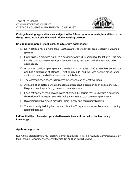 First page of the Cottage Housing Supplemental Checklist