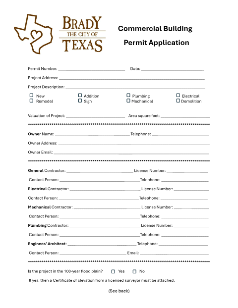 First page of the Commercial Building Permit Application