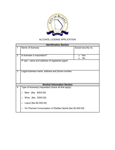 First page of the Alcohol License Application