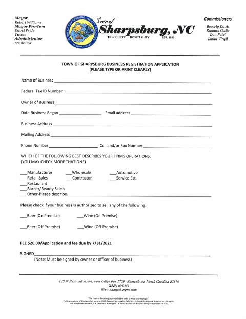 First page of the Business Registration Application