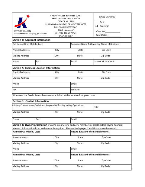 First page of the Credit Access Business Registration Application