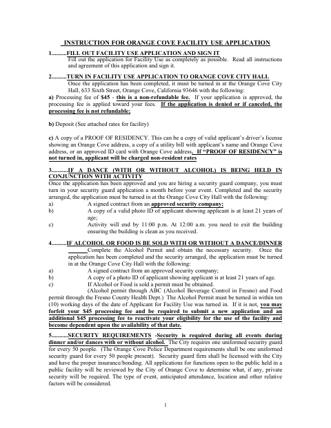 First page of the Facility Use Application