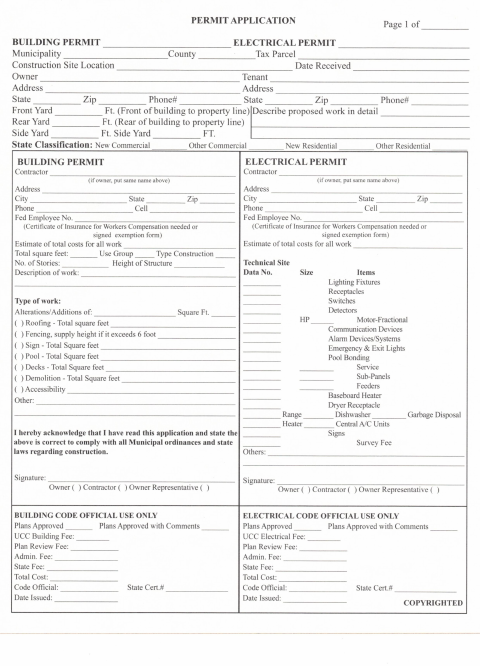 First page of the Electrical Permit Application