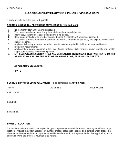 First page of the Floodplain Development Permit Application