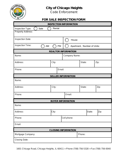 First page of the For-Sale Inspection Form