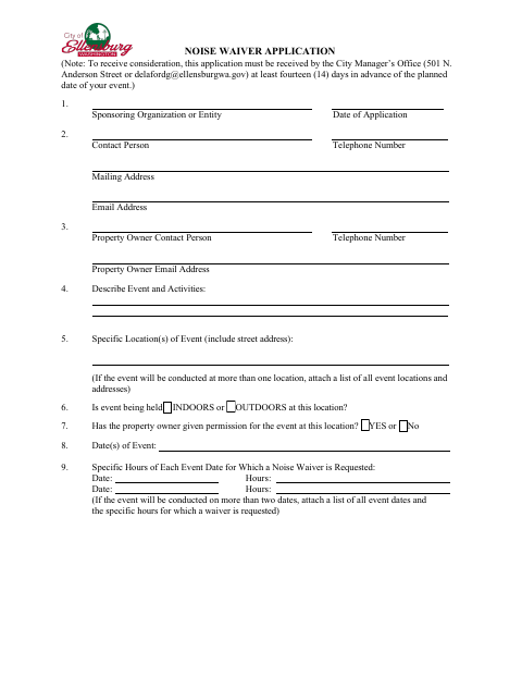 First page of the Noise Waiver Application