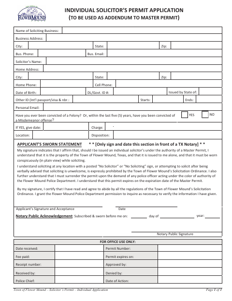First page of the Individual Solicitor Permit Application
