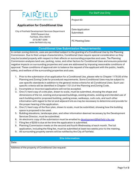 First page of the Application for Conditional Use