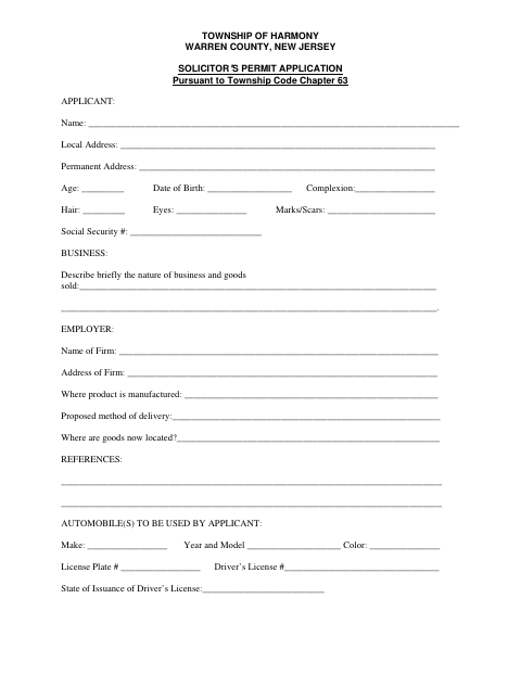 First page of the Solicitor’s Permit Application