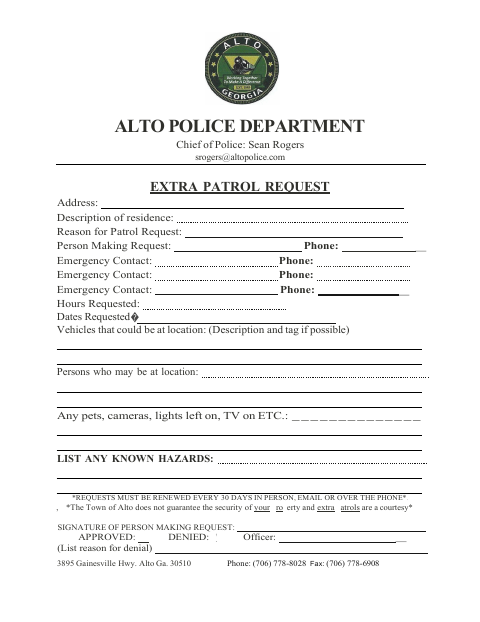 First page of the Extra Patrol Request