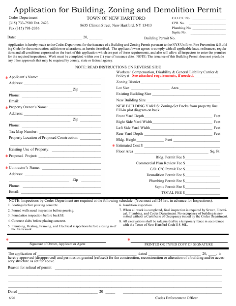 First page of the Application for Building, Zoning and Demolition Permit