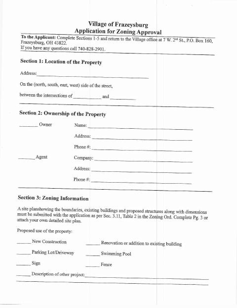 First page of the Application for Zoning Approval