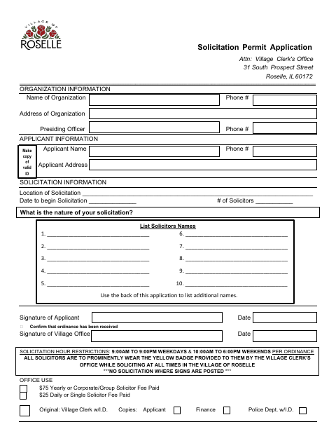 First page of the Solicitation Door-to-Door Application