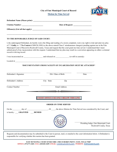 First page of the Motion for Time Served