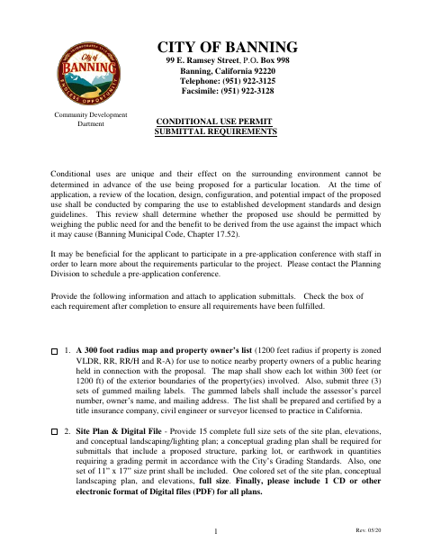 First page of the Conditional Use Permit Submittal Requirements