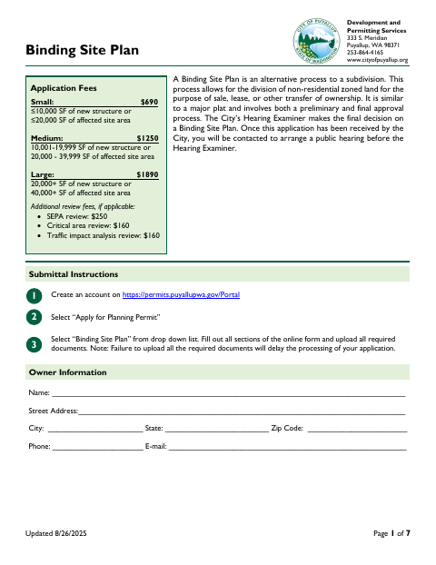 First page of the Binding Site Plan Application