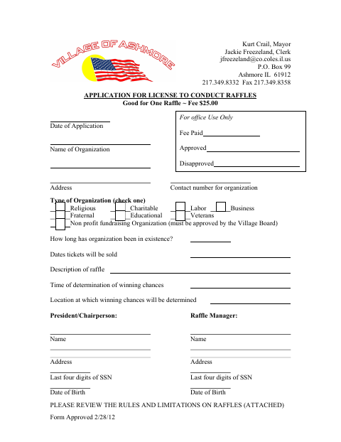 First page of the Application for License to Conduct Raffles