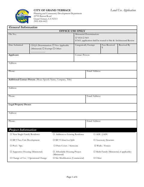 First page of the Land Use Application