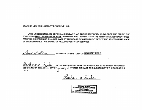 First page of the Final Assessment Roll Certification