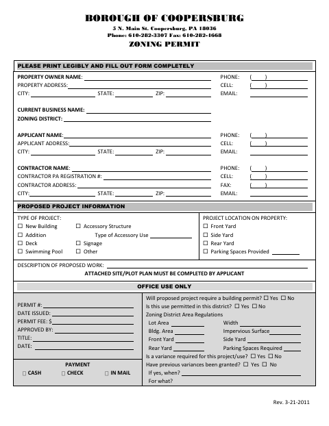 First page of the Zoning Permit