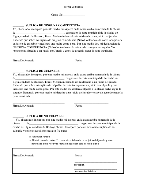 First page of the Spanish Municipal Court Plea Form