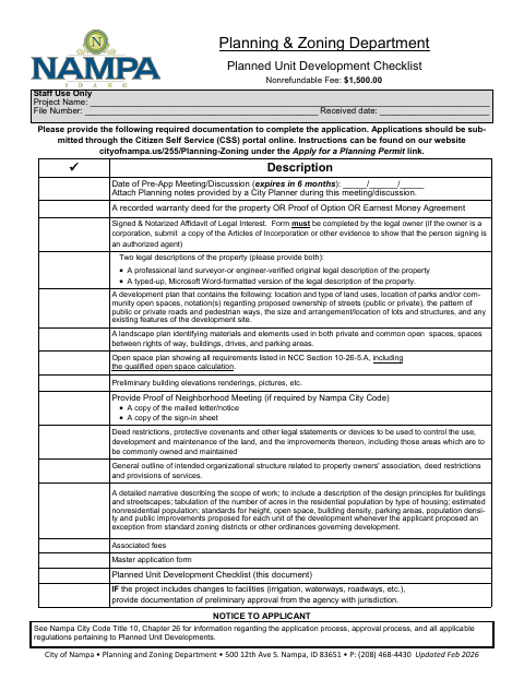 First page of the Planned Unit Development Checklist