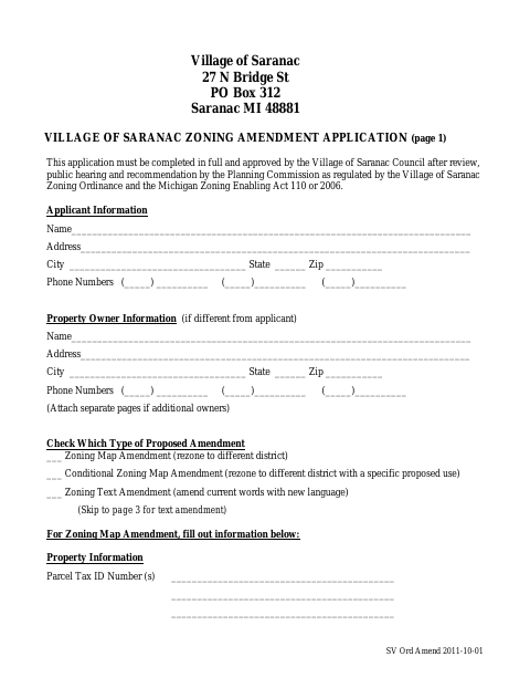 First page of the Zoning Amendment Application