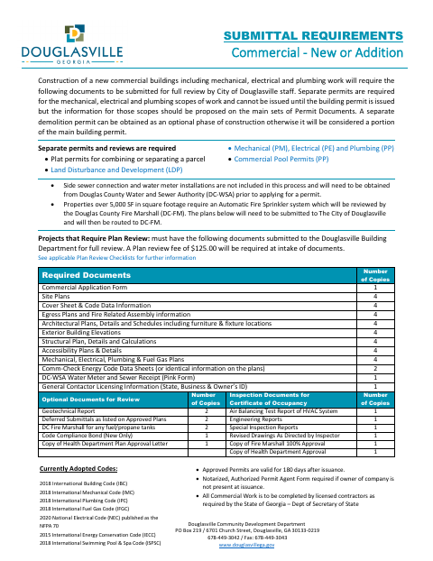 First page of the Commercial New or Addition Submittal Requirements