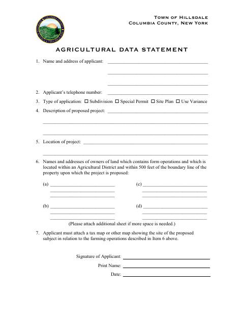 First page of the Agricultural Data Statement