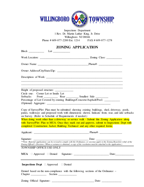 First page of the Zoning Application