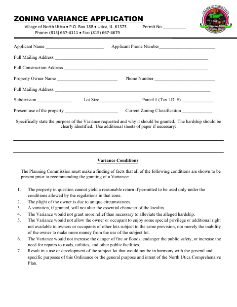 First page of the Zoning Variance Application