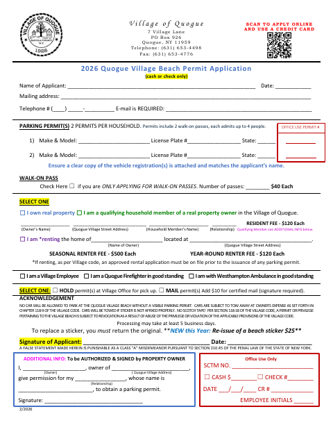 First page of the 2026 Beach Permit Application