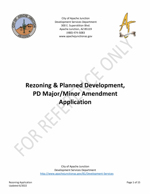 First page of the Rezoning and Planned Development Application