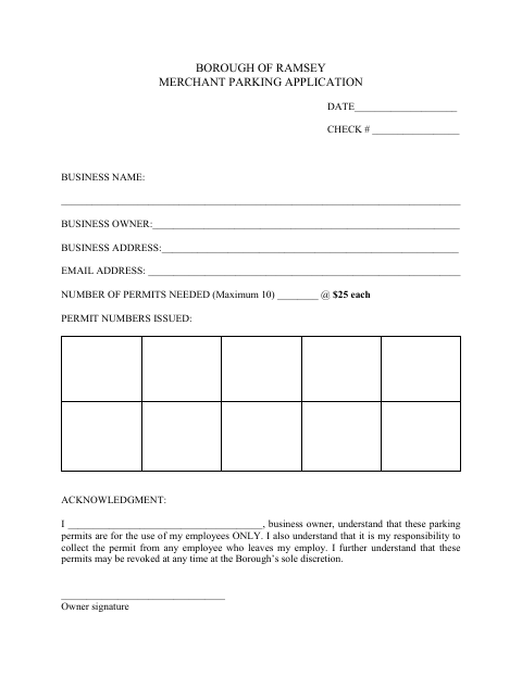 First page of the Merchant Parking Application